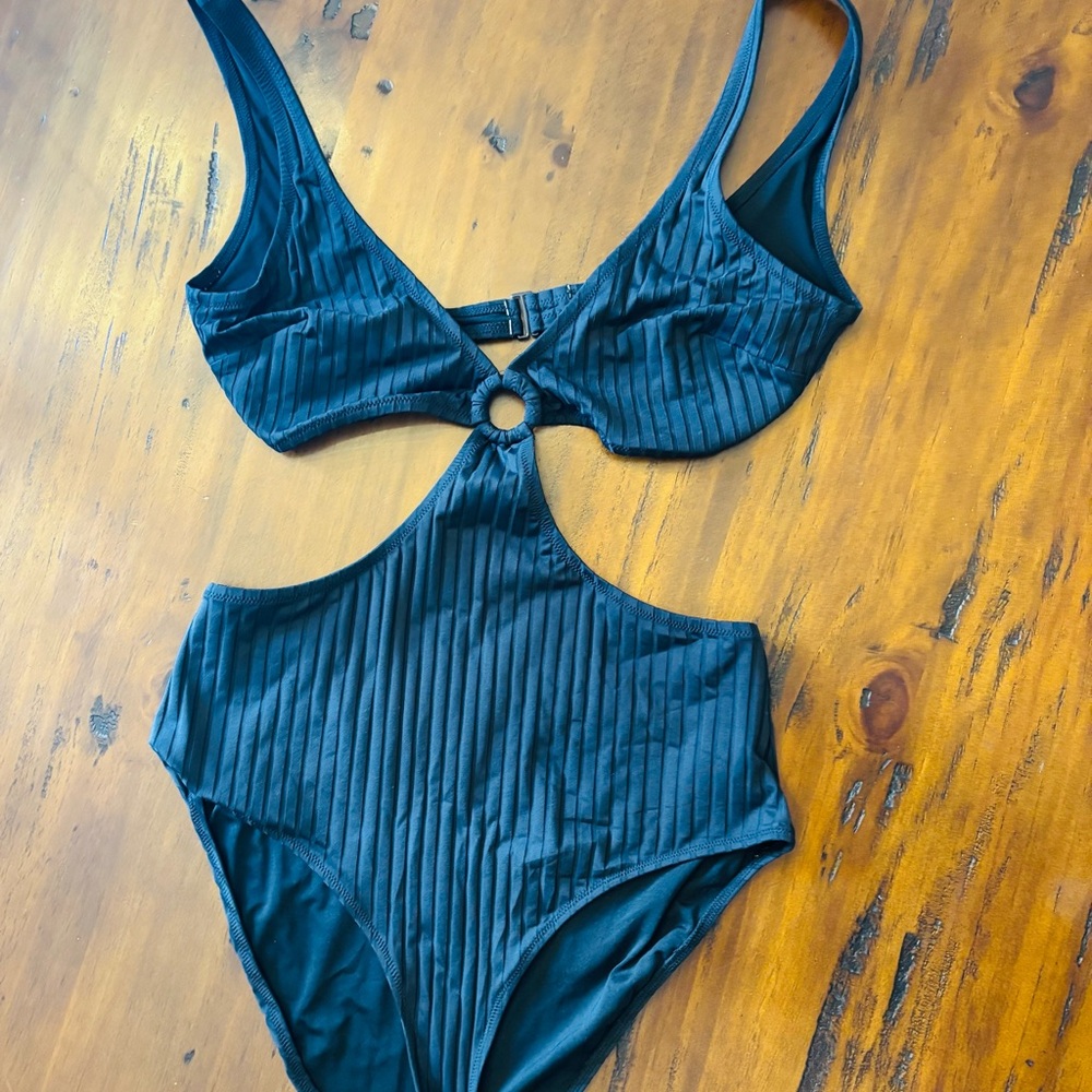 American Eagle Outfitters Black Ribbed One Piece Swimsuit